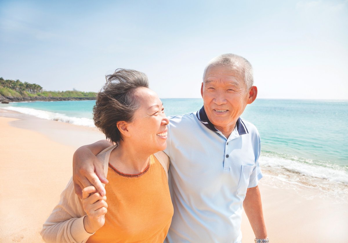 Couple walking down the beach